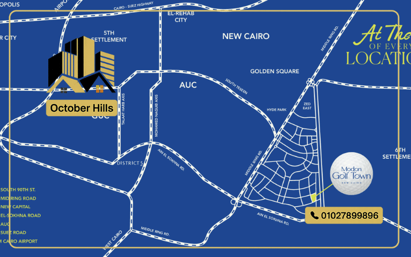 خريطة مدن جولف تاون التجمع السادس